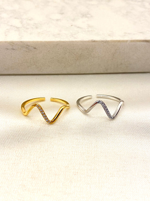 Anillo Zig Zag Zirconias Acero