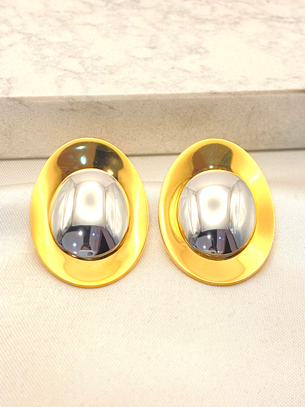 Arete Doble Oval Bicolor Acero